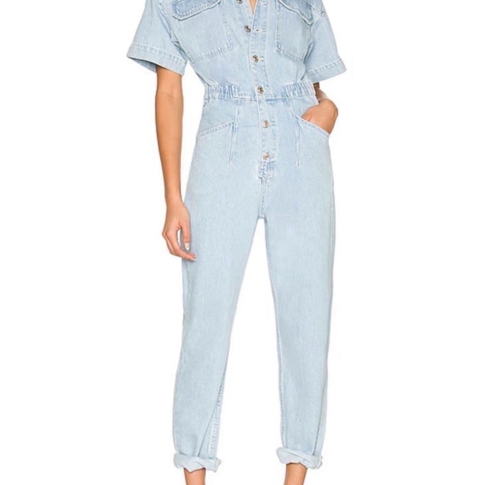 Free People Light Blue Denim Jumpsuit
